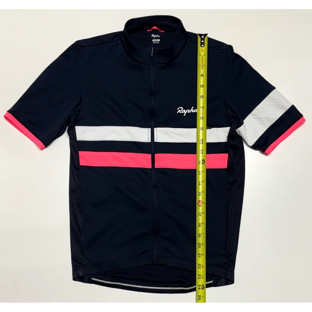 Rapha Brevet Lightweight Cycling Jersey Navy Blue Pink White Stripe Mens Medium